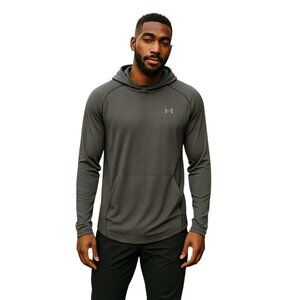 (F-174) Under Armour Mens long sleeves hoodie size 2XL grey color  Heatgear